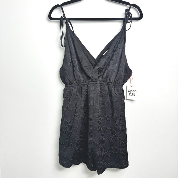 OPEN EDIT‎ Jacquard Tie Shoulder Romper in Black NWT Women's Size Medium - Picture 2 of 7